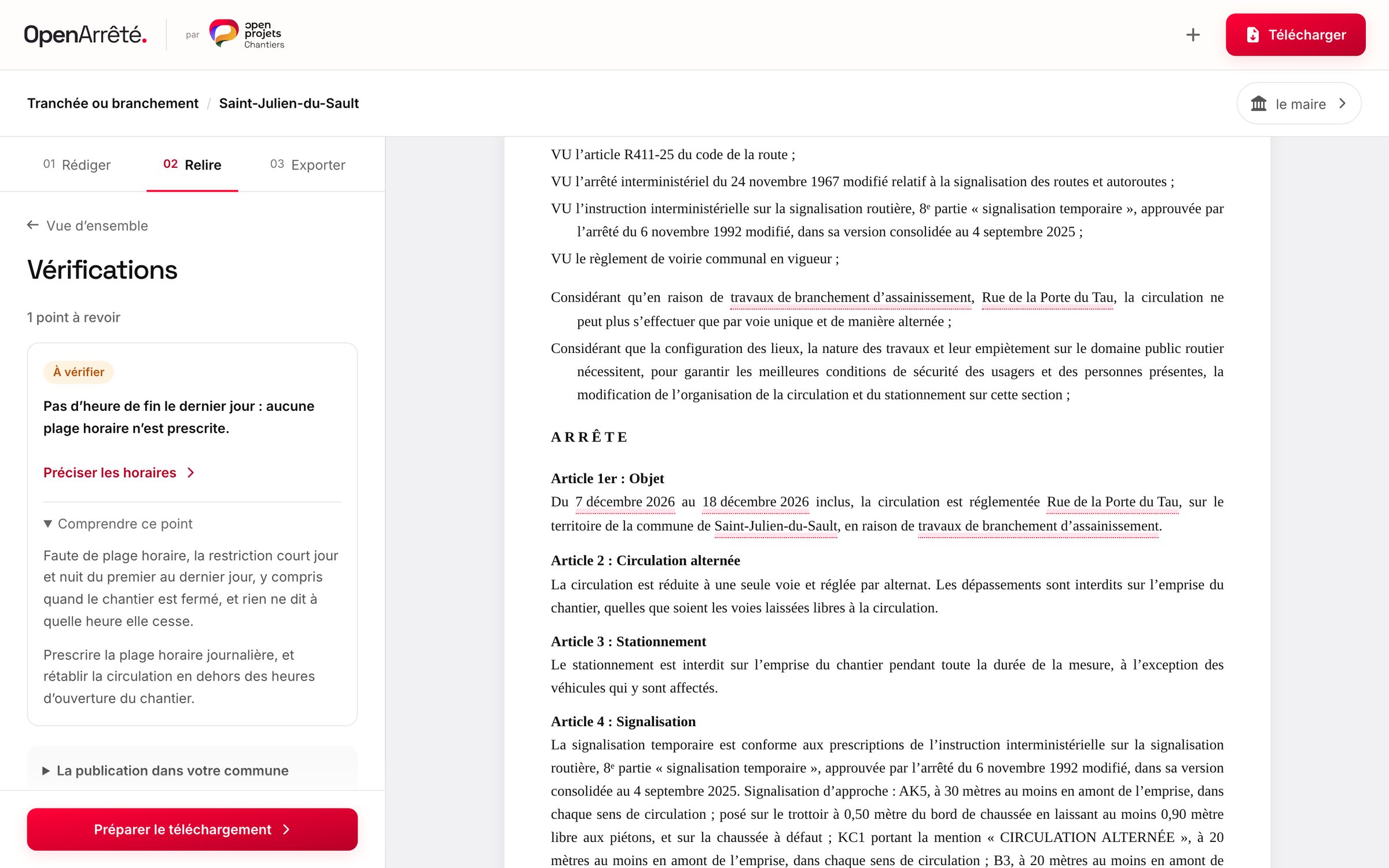 L’écran des vérifications : pas d’heure de fin le dernier jour.