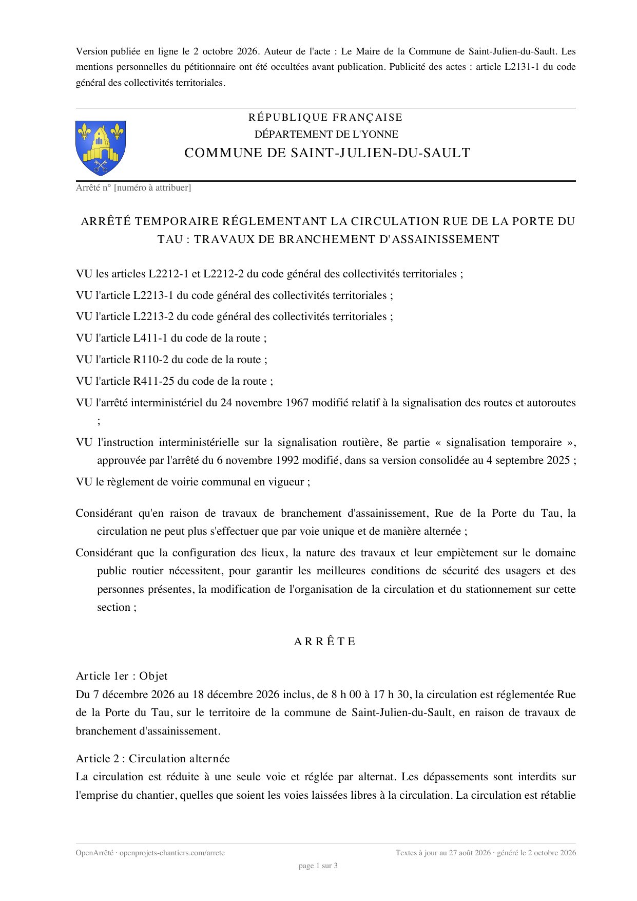 La version publiable de l’arrêté, dont les mentions personnelles sont occultées.